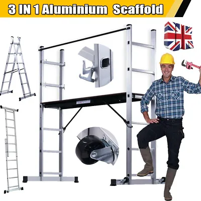 Multi Purpose Aluminium Scaffold Combination Ladder Wheel Work Platform Step • £121.97