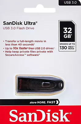 SanDisk 32GB ULTRA USB 3.0 Flash Drive CZ48 Thumb Key Memory Stick 130MBs 32G AU • $11.95