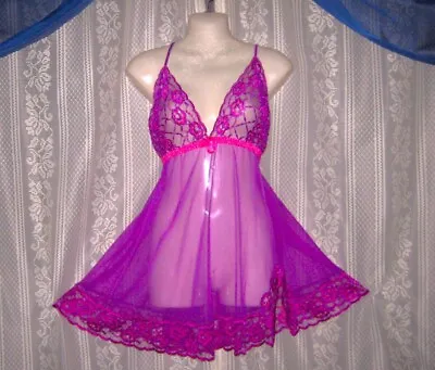 1X-2XTwo-tonepurplepinkVintage Babydoll Nightgownlingeriechiffonnightie • $16.99