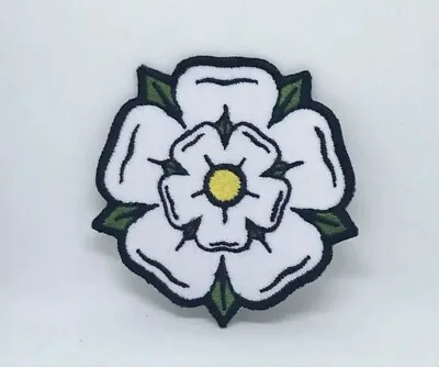 White Yorkshire Rose Iron On Sew On Embroidered Patch • £2.79