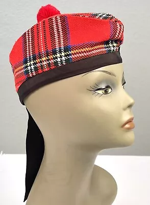 VTG SIZE 6.5 52cm Red Tartan Plaid Scottish Highland GLENGARRY Cap Made Scotland • $26.99