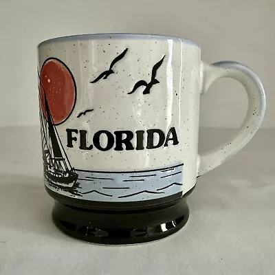 Vintage Florida Coffee Tea Mug Sunset Sail Boat Palm Trees • $11.99