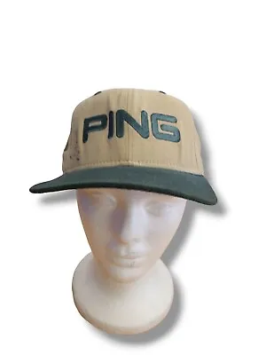 Vintage Ping Hat Adult Size 7 3/8 Tan And Green Bill By Karsten Made In USA • $28.73