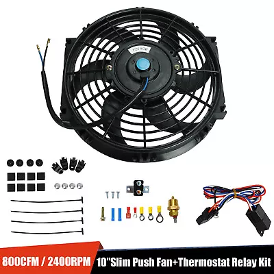 10  Radiator Cooling Slim Push Pull Fan + Thermostat Wiring Switch Relay Kit • $42.99