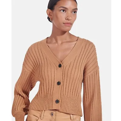 $249.99 • Buy Staud Eloise Ribbed Knit Cardigan Sweater Camel Tan Size XS NWT Button Front
