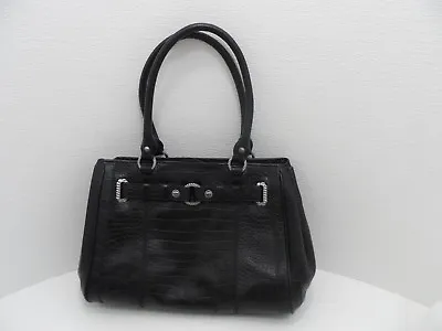 Judith Ripka Black Croc Embossed Tote Handbag Shopper Silver Hardware -EC • $69.99