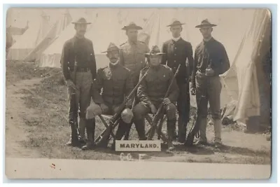 C1905 US Army Military Soldiers Rifle  Maryland View RPPC Unposted Postcard • $29.97