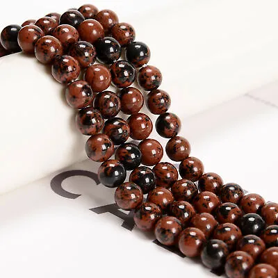 Natural Mahogany Obsidian Smooth Round Beads Size 6mm 8mm 10mm 15.5'' Strand • $7.19