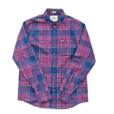 Mens Shirt Size Medium Long Sleeves Wine Red Plaid Button Down Collar • £16.99