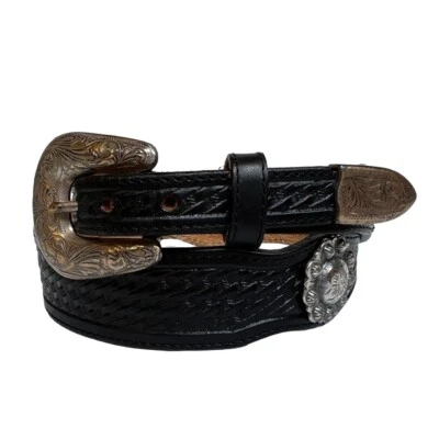 $50 • Buy Tony Lama Men's Brown Tooled Leather Taper Belt Western Silver Concho Size 30