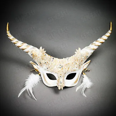 $34.89 • Buy Women Halloween Mask Costume Animal Devil Krampus Long Horn Masquerade Cosplay