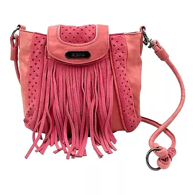 Mimco Womens Pink Shoulder Bag Leather & Suede Fringed Sz M • $25.90