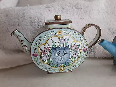 Miniature Teapot. Painted Enamel Cat Theme • $23.50