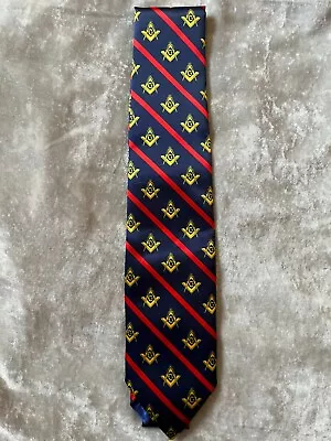 Navy Master Mason Striped Tie Square Compass Masonic Necktie Blue Lodge NEW! • $16.95