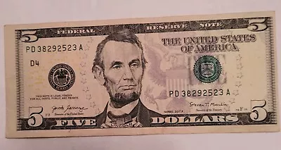 $5 Five Dollar Bill Slightly Miscut Error Note • $9