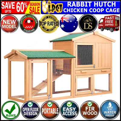 Large Rabbit Hutch Wooden Timber Chicken Coop Guinea Pig Ferret Cage Hen House • $136.06