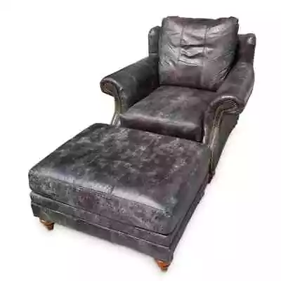 Faux Leather Upholstered Club Armchair & Ottoman Antique Look • $1350