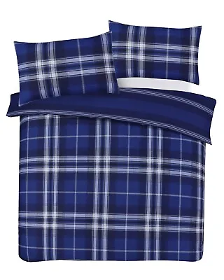 Highland Tartan Check Blue Duvet Cover Reversible Bedding Set • £13.99