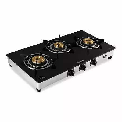 Sunflame Gas Stove 3B REGAL Toughened Glass 3 Burner Manual Ignition Black Color • $437.33