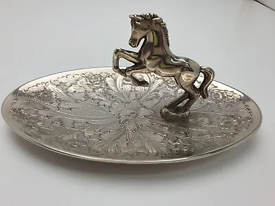 £9.99 • Buy Seba Rearing Horse Oval Trinket Dish Pin Tray Silver Plated Vintage Ornament