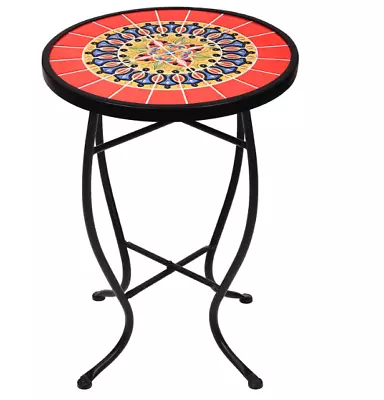 14 Inch Round Side Ceramic Tile Top Indoor And Outdoor Accent Table Mosaic • $49.99