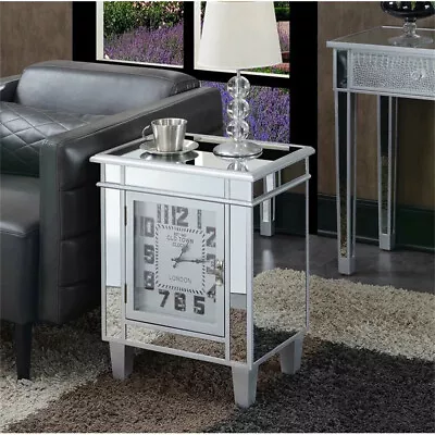 Large Drawer Mirrored Nightstand End Table Bedside Table W/ Clock Door & Storage • $125.90