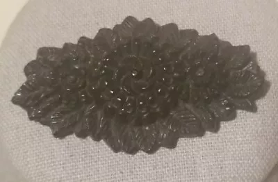 Vtg Mourning Brooch Pin Early Molded Plastic Flowers Black  • $17.11