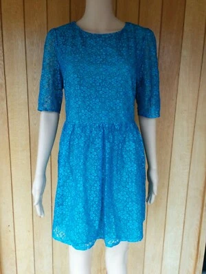 $25 • Buy New ASOS Blue Floral Lace Fit & Flare Mini Skater Dress Size 16