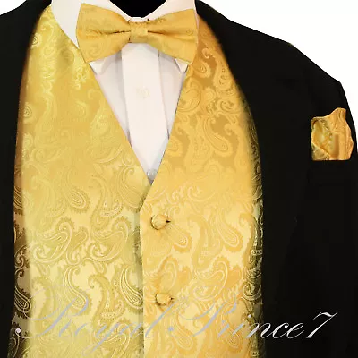 XS - 6XL Men Paisley Dress Vest Waistcoat & Bowtie And Hanky For Suit Or Tuxedo • $26.31