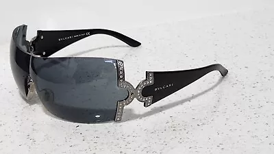 GENUINE WOMENS BVLGARI 651-b RIMLESS SHIELD BLACK SUNGLASSES  SWAROVSKI CRYSTALS • $199.99