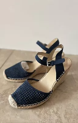 Franco Sarto Shoes Merona2 Espadrille Wedge Perforated Leather Blue Size 7 • $25
