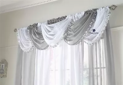 £7.49 • Buy Maple Textiles Glittery Sparkles Jewell Trimmed Voile Net Curtain Swag 5 Shades