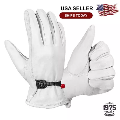 Genuine Cowhide Leather Work Gloves Adjustable With Wrist Closure For Men Women • $19.99