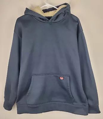 Wrangler Workwear Hoodie Mens L Blue Fleece Sherpa Lined Sweatshirt Logo • $20.99