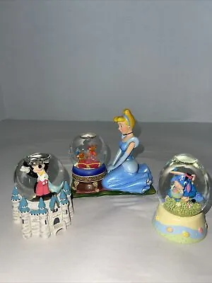 Disney Mini Snow Globes Lot Of 3 Mickey Mouse Eeyore Cinderella Resin • $49.45