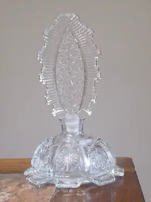 Vintage Czech Clear Glass Perfume Bottle Art Deco Style W/ Fan Stopper FREE SHIP • $34.99