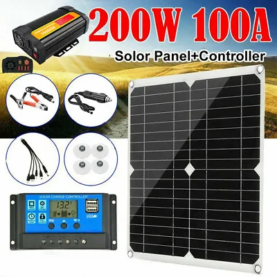 $51.99 • Buy 16000W Car Inverter 200W Solar Panel Kit 12V 100A Battery Charger W/ Controller