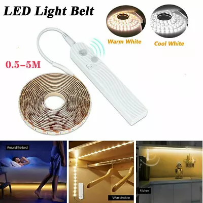 £5.59 • Buy White PIR Motion Sensor LED Strip Light Battery Powered Stairs Cabinet Closet