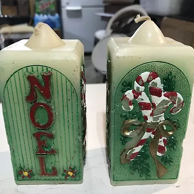 Lot Of 2 Vintage Jasco Christmas Scented Message Candles Noel Bayberry Candy Can • $22.95