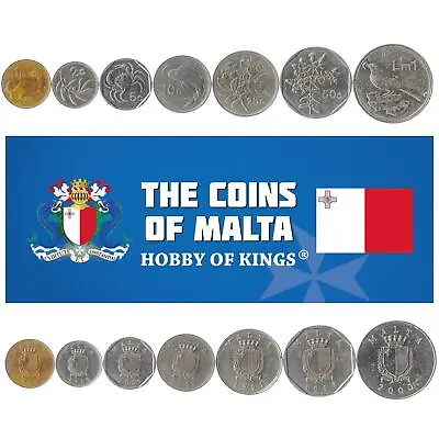 Maltese 7 Coin Set 1 2 5 10 25 50 Cents 1 Lira | Crab | Malta | 1991 - 2007 • $18.89