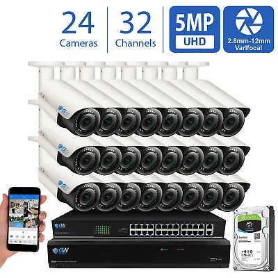 32CH NVR 24 X 5MP 2.8-12mm Varifocal Microphone IP Bullet Security Camera System • $3050