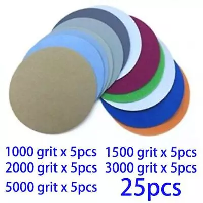 Wet Dry Sandpaper Set 75mm 3in 25pc Hook Loop Sanding Discs Round Pads • £5.93