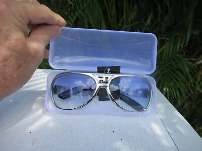 Elvis Presley Sunglasses Silver Metal ArmsTCBEPBlue Lens.plastic Frame • $39