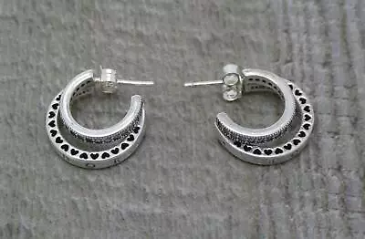 Authentic Pandora 925 ALE Silver Pavé Double Hoop Earrings 299056C01 • £29.99