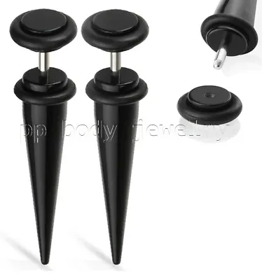 PAIR 0G Fake Tapers Black Acrylic With 16G 1.2mm Steel Shaft  Cheater Ear Plugs  • $5.98