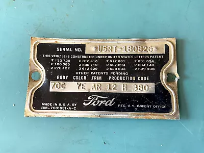 Ford Data Body Decal Plate Engine Vehicle Id Tag Vin Registration Door Vintage • $25