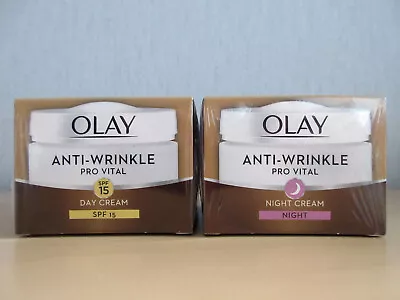 2 X OLAY Anti-Wrinkle Pro Vital DAY & NIGHT CREAM 50ml NEW Sealed • £13.99