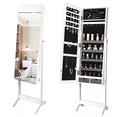 Jewelry Cabinet With Full Length Mirror Large Capacity Jewelry Armoire Organizer • $95.54