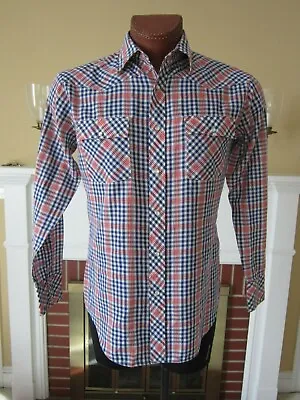 $22.95 • Buy Vtg COUNTRY SQUIRE Cowboy Western Red Blue Plaid SHIRT Pearl Snap Men's MEDIUM