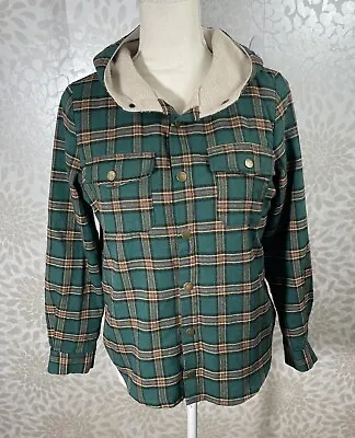 Zaful Women’s Medium Size 6 Green Plaid Flannel Sherpa Lined Hoodie Jacket M • £12.52